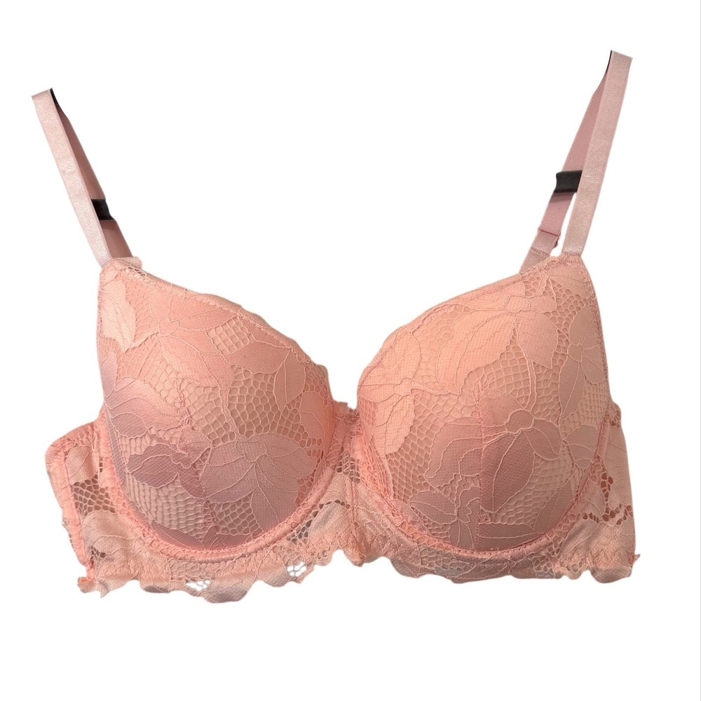 Adrienne Vittadini Pink Underwire Bra Size 36C Full Coverage Lace Lined